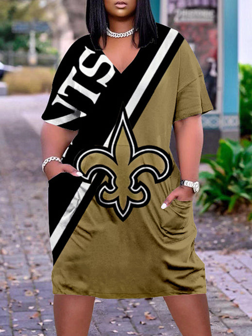 New Orleans Saints V-neck Casual Pocket Dress