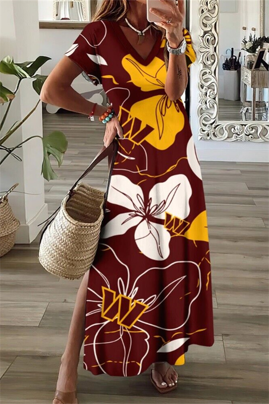 Washington Commanders V-Neck Side Slit Long Dress