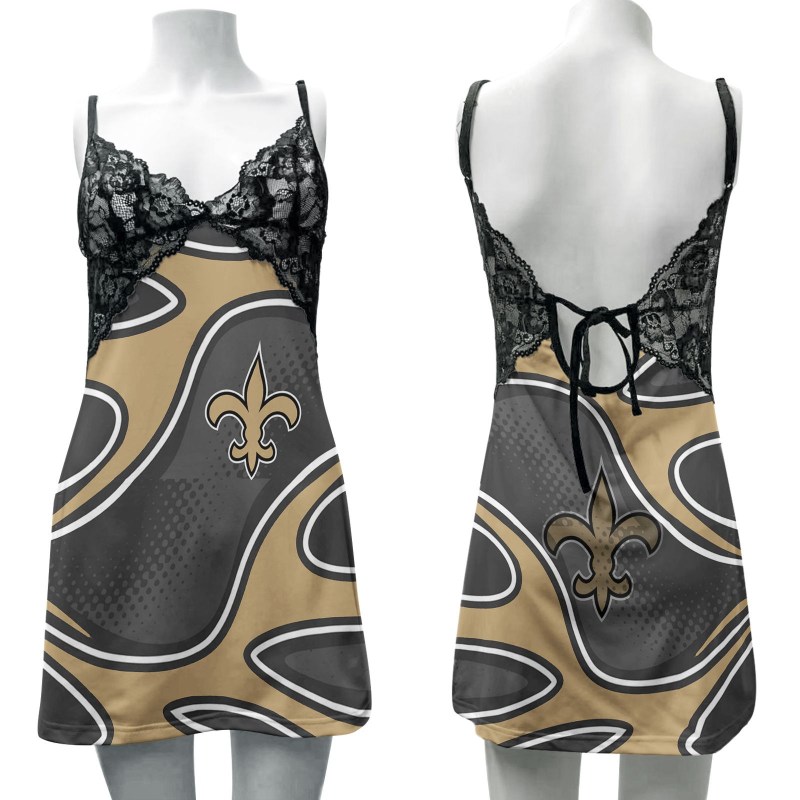 New Orleans Saints Lace Back Strap Slip Dress