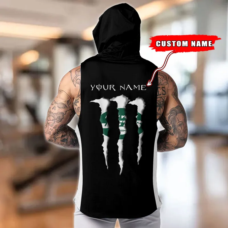 New York Jets Personalized Men's Workout Hooded Tank Top - Alternate Back