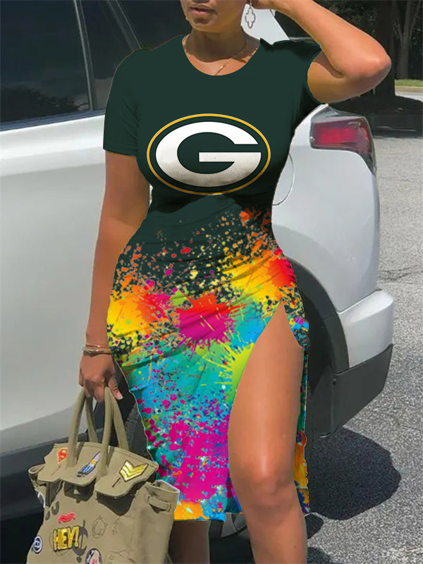 Green Bay Packers Slit Bodycon Dress