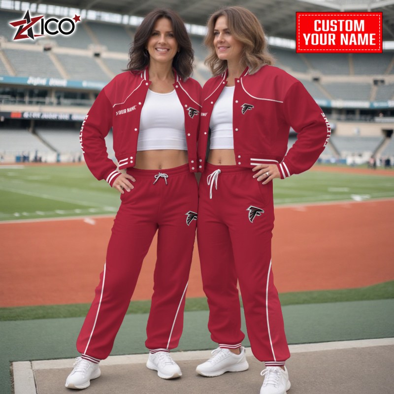Atlanta Falcons Combo Crop Varsity Jacket And Sweatpants - Image 4