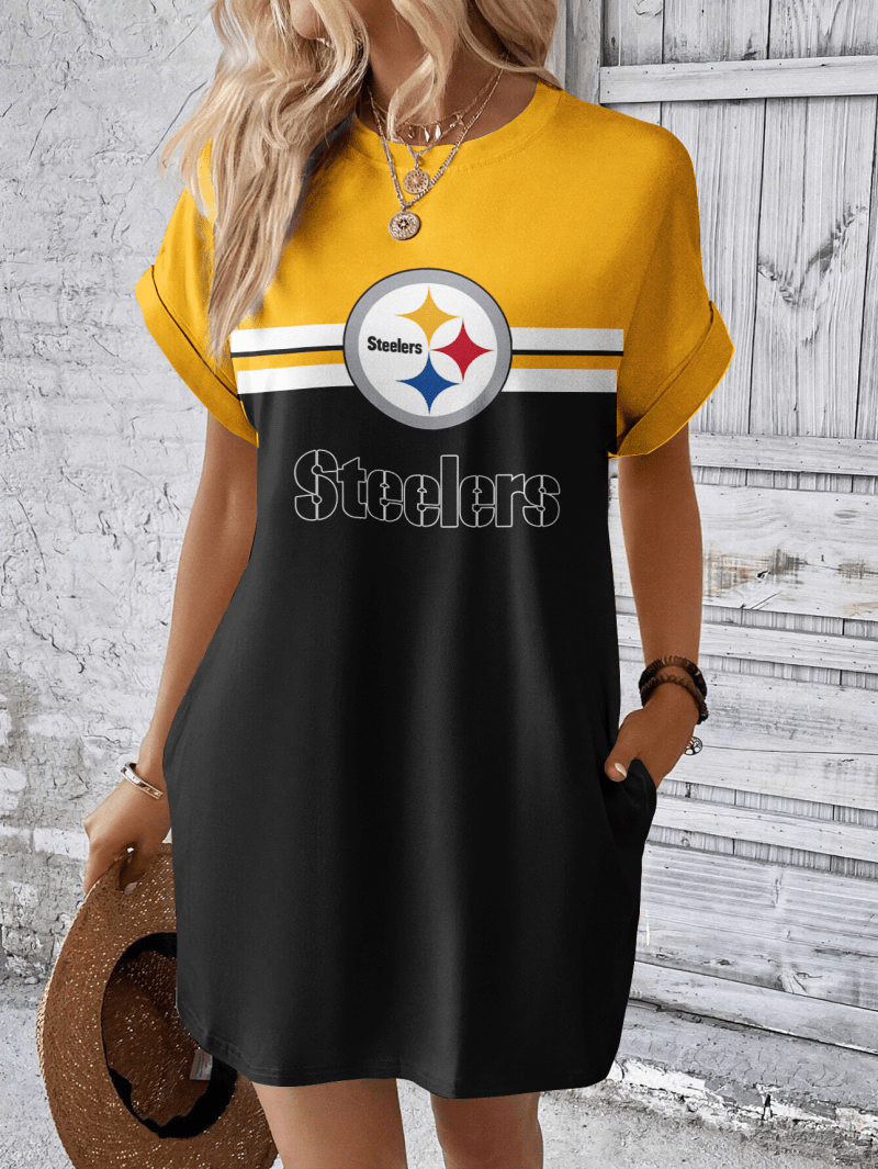 Pittsburgh Steelers Women Hidden Pocket Batwing Casual Dress