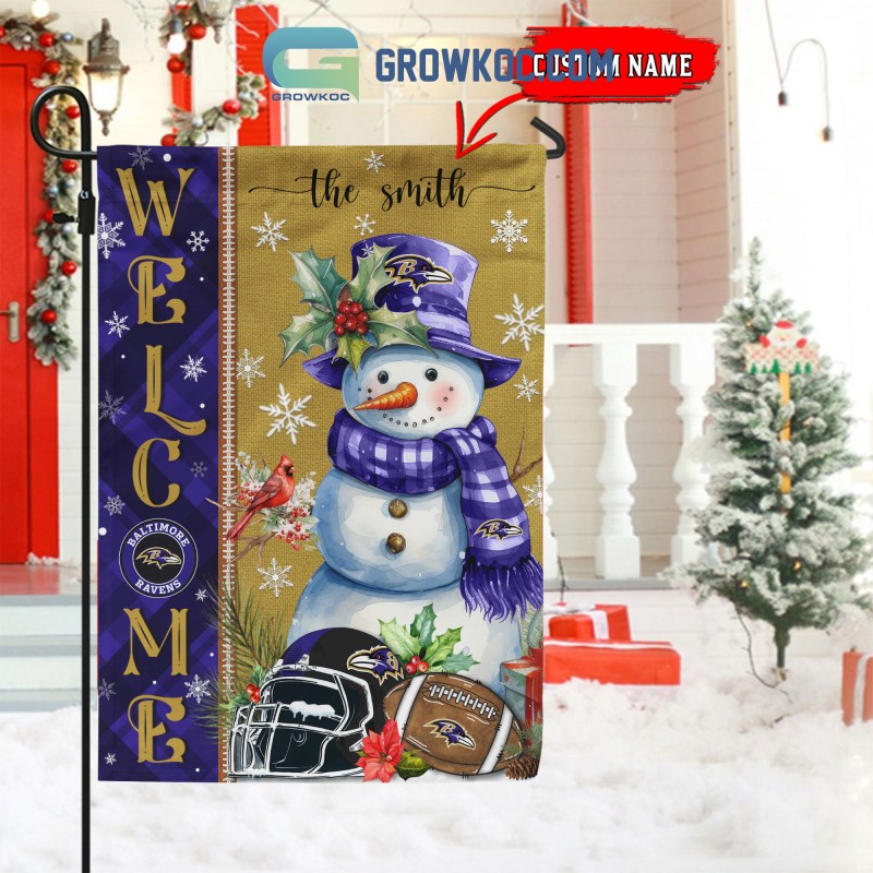 Baltimore Ravens Football Snowman Welcome Christmas Flag