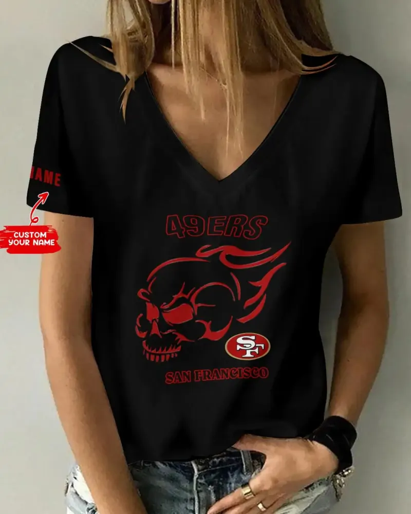 Personalized San Francisco 49ers Women's V-neck T-shirt