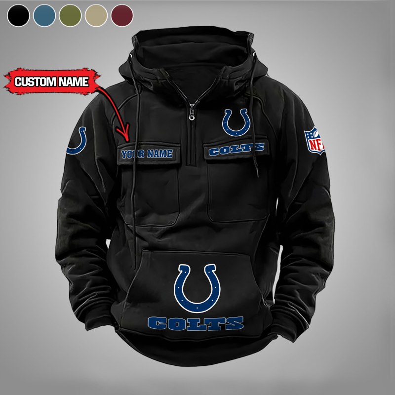 Indianapolis Colts Multi-Pockets Zip Hoodie Black