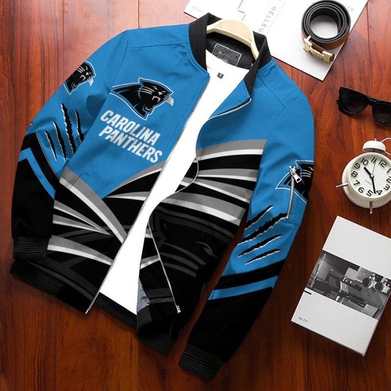 Carolina Panthers Personalized Bomber Jacket Back View