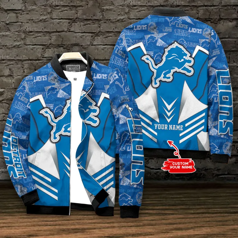 Detroit Lions Personalized Bomber Jacket Front View