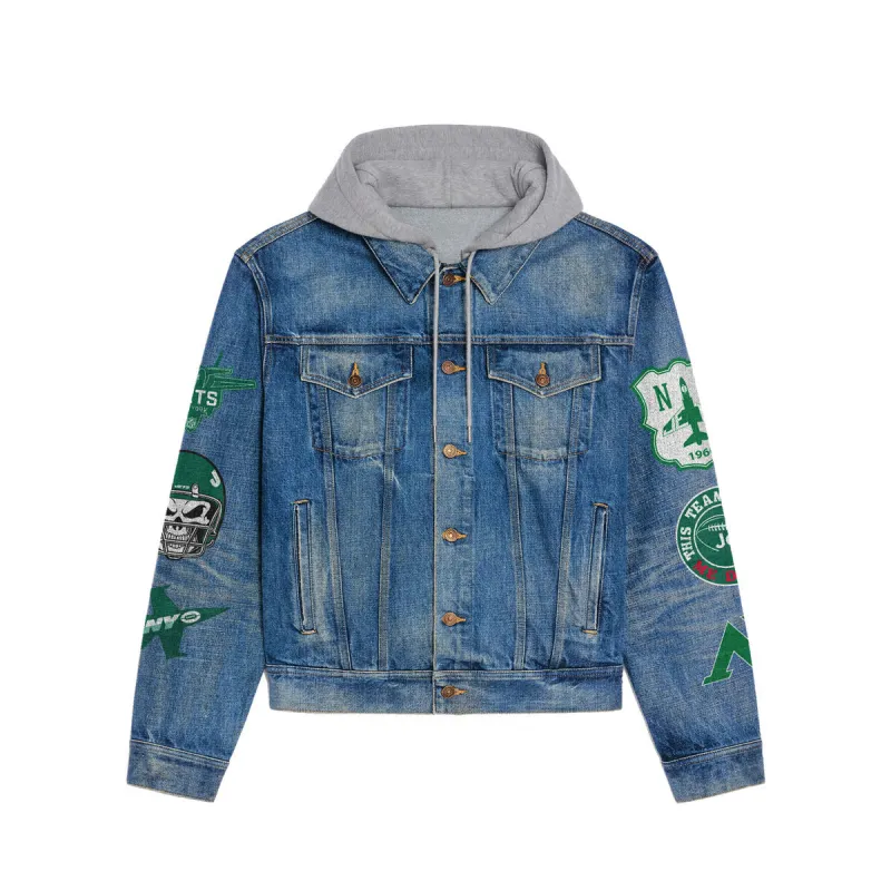 New York Jets Premium Hooded Denim Jacket Back Design