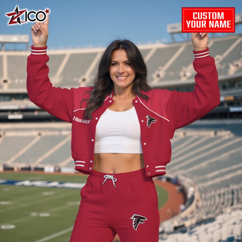 Atlanta Falcons Combo Crop Varsity Jacket And Sweatpants - Image 1