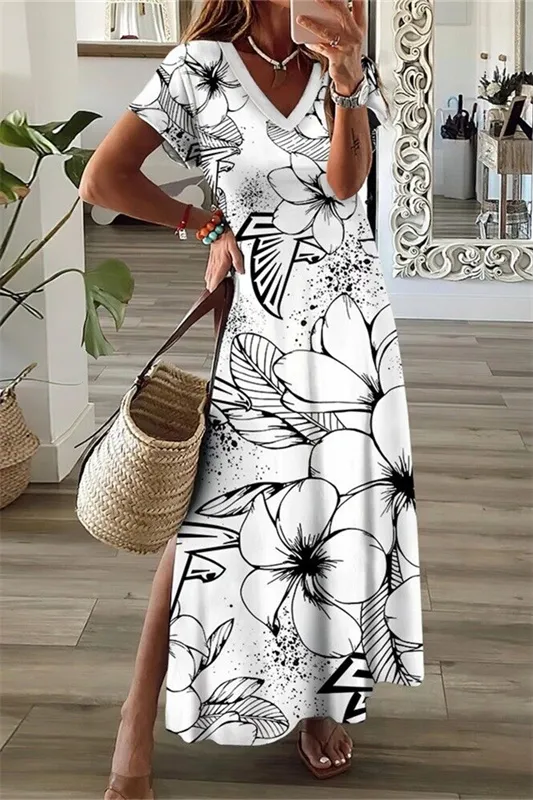 Atlanta Falcons V-Neck Side Slit Long Dress