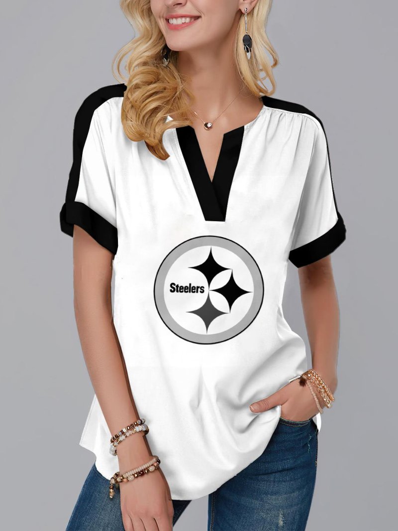 Pittsburgh Steelers Fashion Short Sleeve V-Neck Shirt