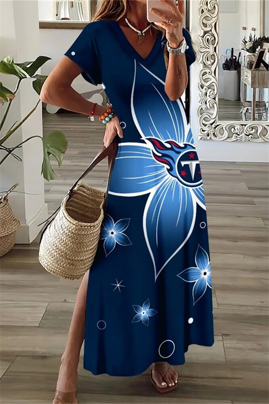 Tennessee Titans V-Neck Side Slit Long Dress