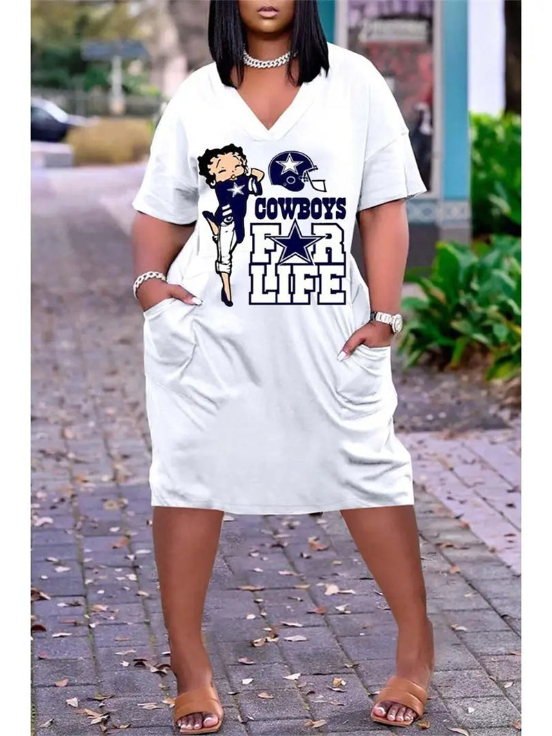 Dallas Cowboys V-neck Casual Pocket Dress