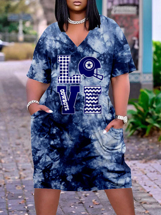 Dallas Cowboys V-neck Casual Pocket Dress