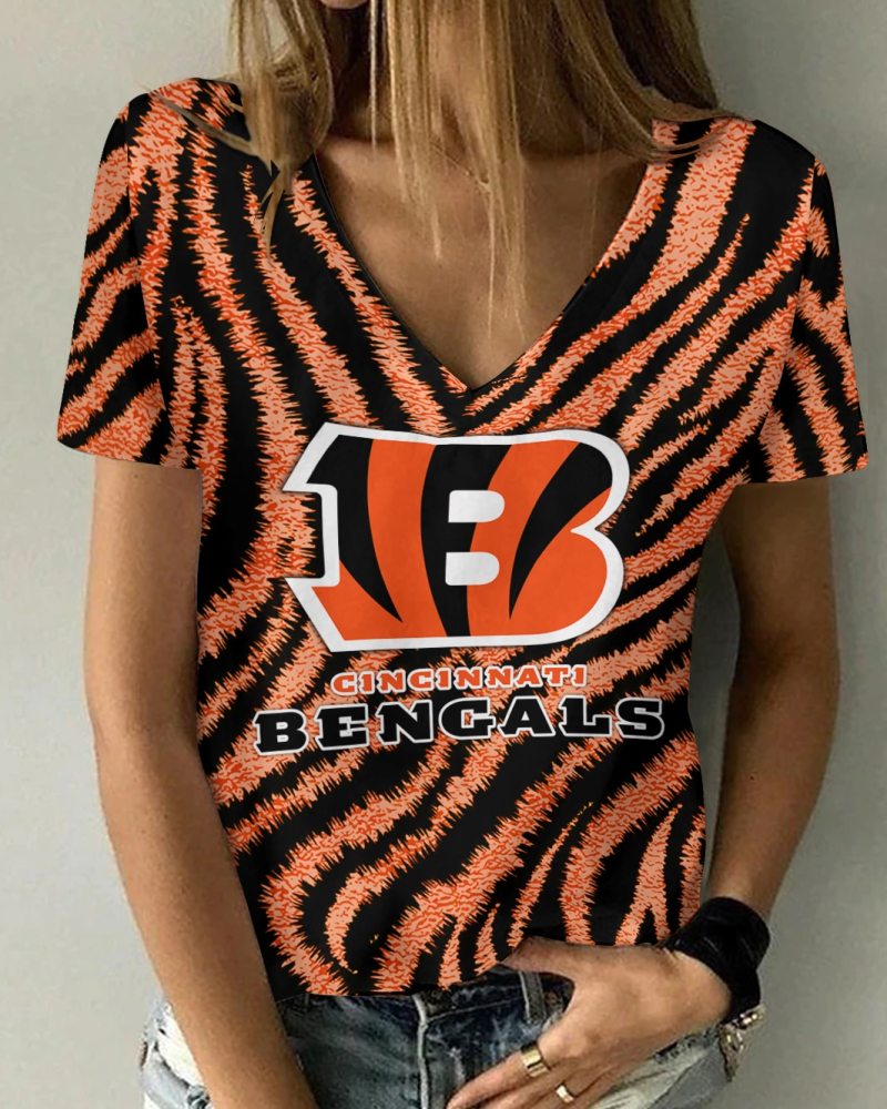 Cincinnati Bengals Personalized V-neck Women T-shirt Front View