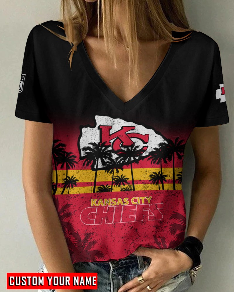 Kansas City Chiefs Personalized V-neck T-shirt - Image 1