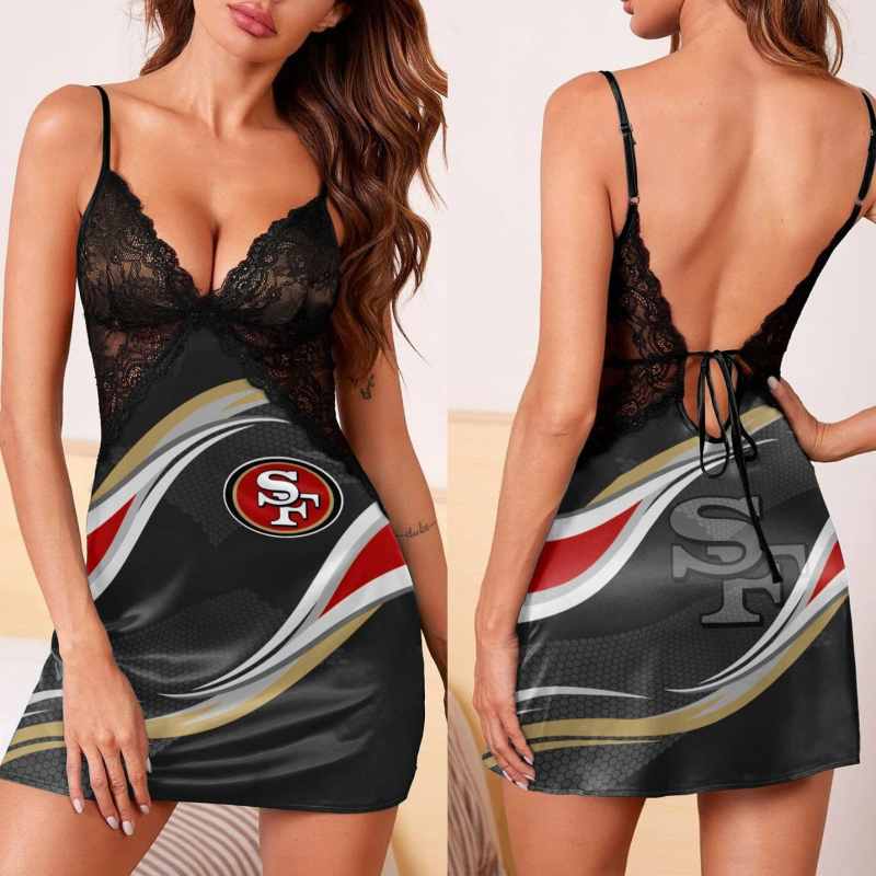 San Francisco 49ers Lace Back Strap Slip Dress Side View