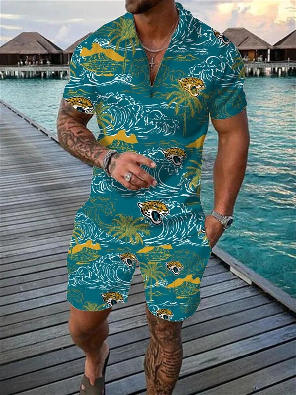 Jacksonville Jaguars Zip Polo Shirt and Shorts