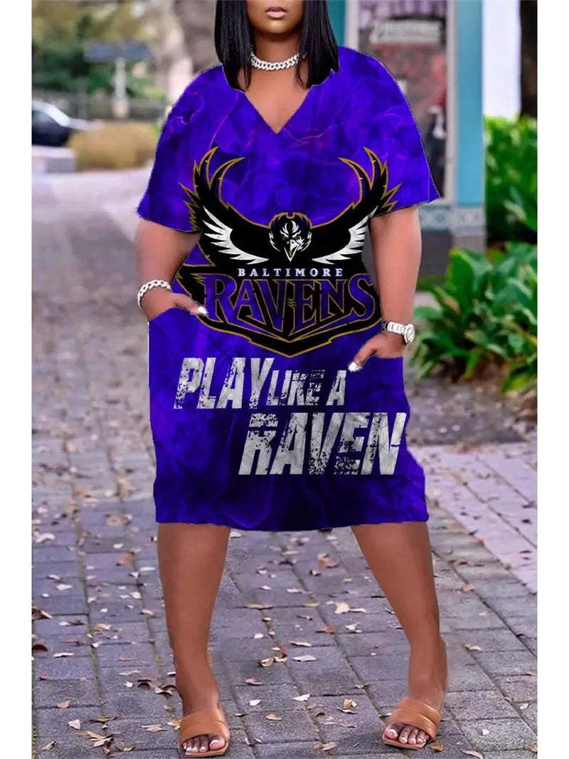 Baltimore Ravens V-neck Casual Pocket Dress