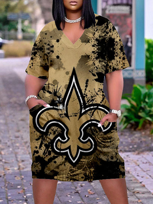 New Orleans Saints V-neck Casual Pocket Dress
