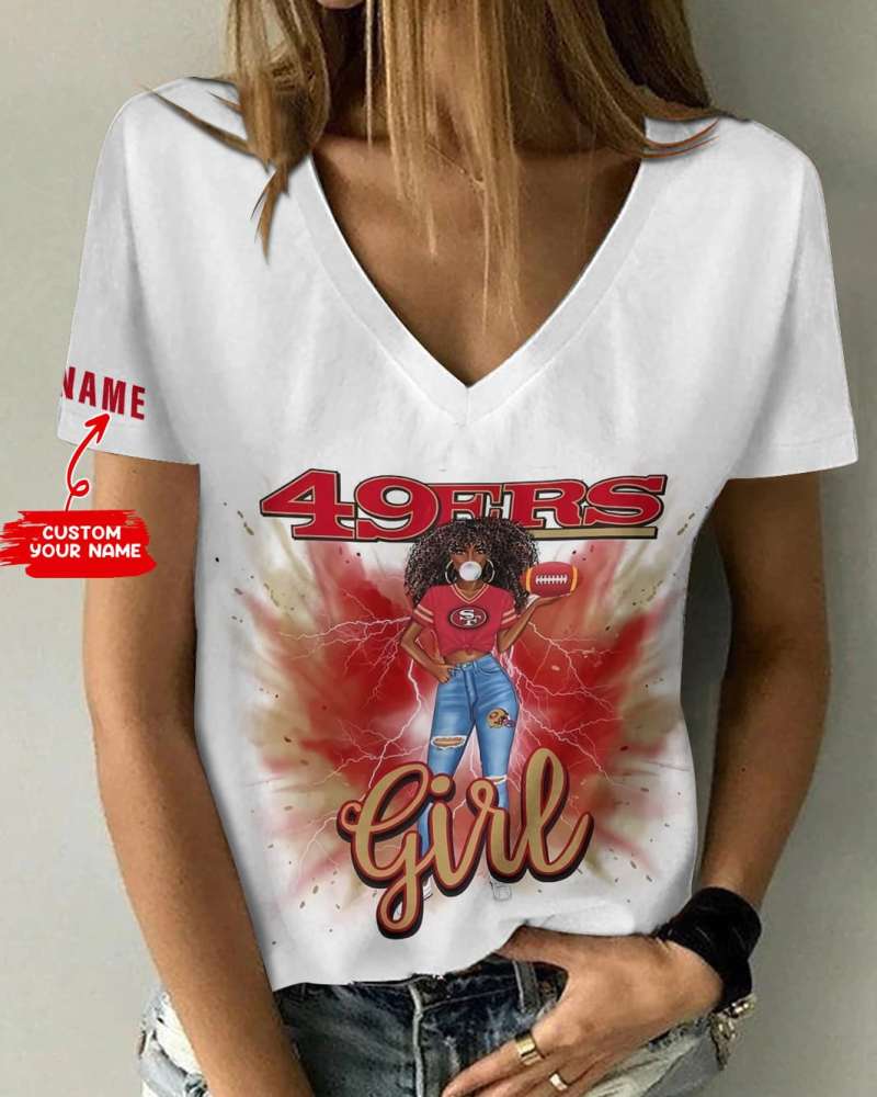 San Francisco 49ers Personalized Summer V-neck Women's T-shirt
