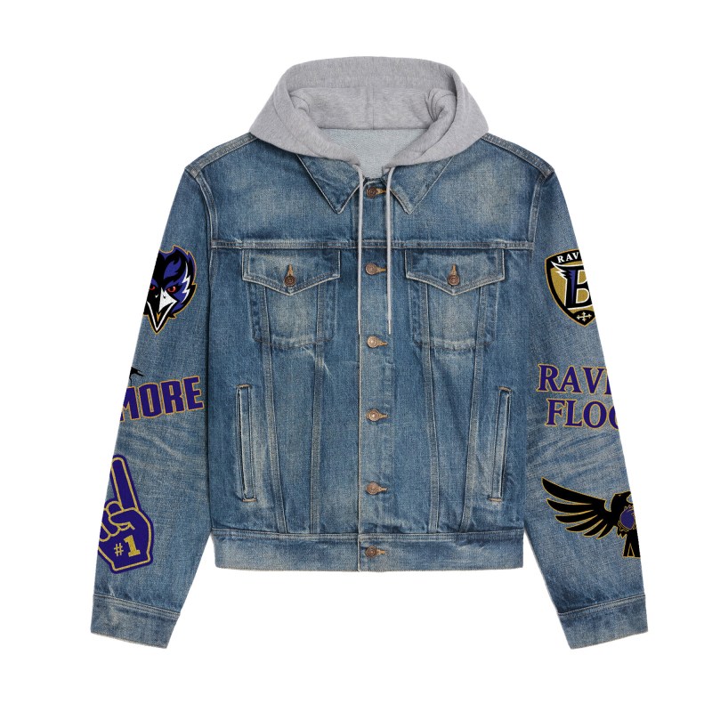 Baltimore Ravens Premium Hooded Denim Jacket - Back View