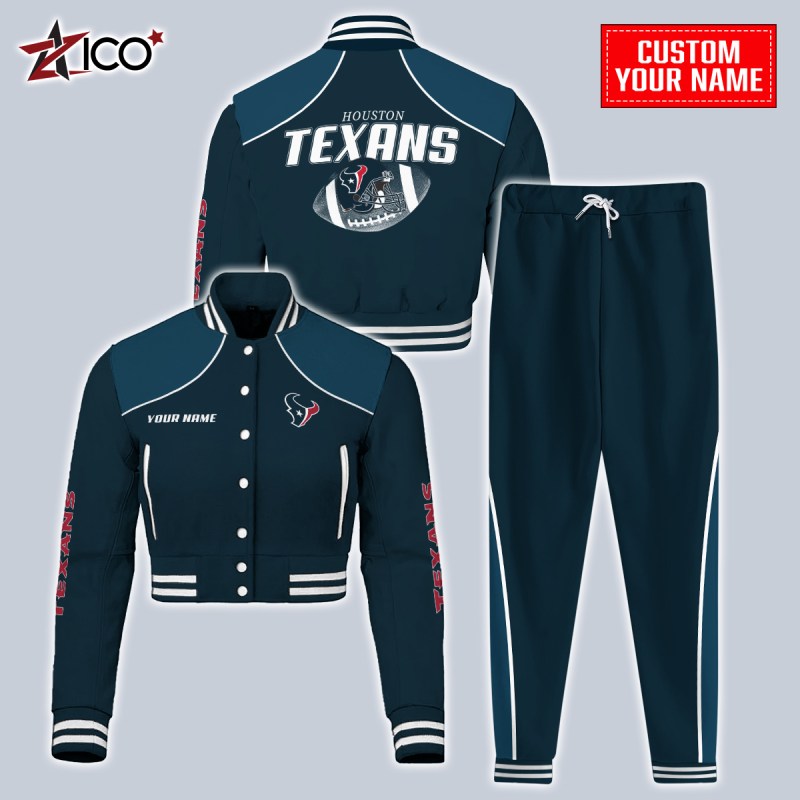 Houston Texans Combo Crop Varsity Jacket And Sweatpants - MKFull
