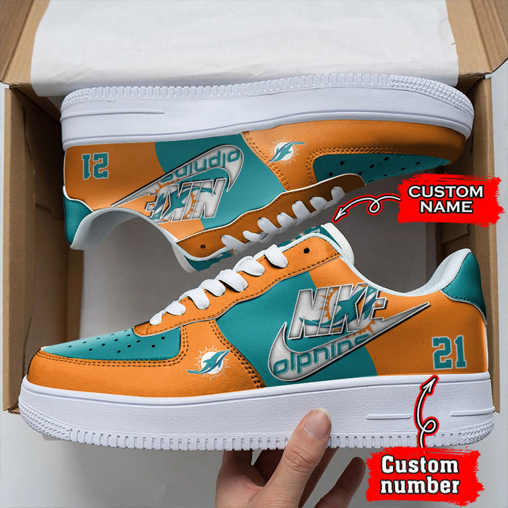 NFL Miami Dolphins Custom Name Number Air Force 1 Sneaker