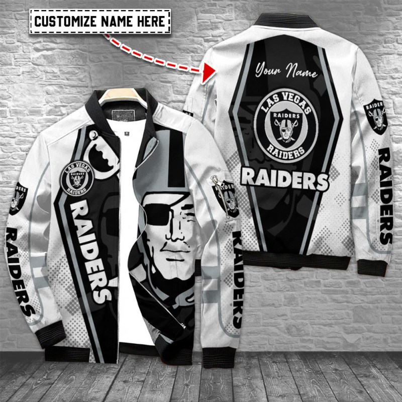 Las Vegas Raiders Personalized Bomber Jacket Front View