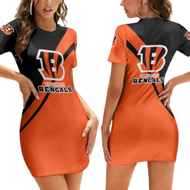 Cincinnati Bengals Short Sleeve Bodycon Mini Dress