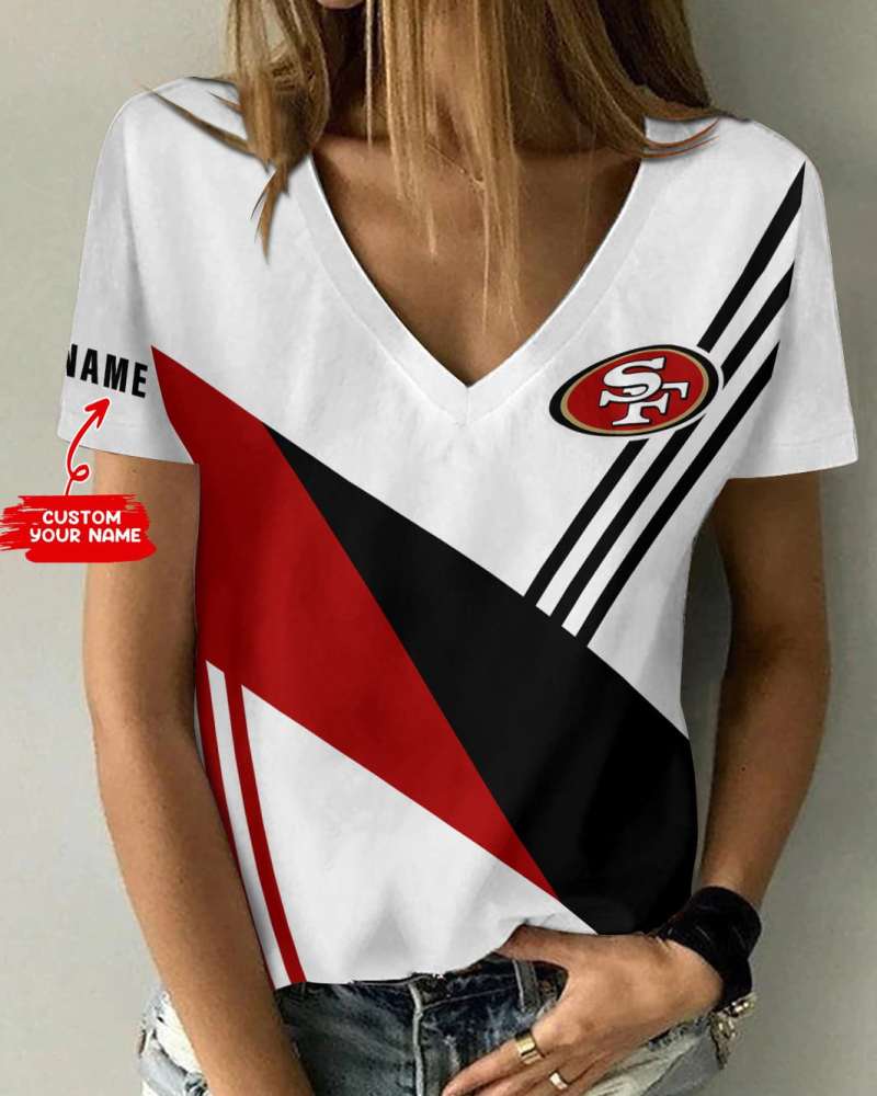San Francisco 49ers Personalized Summer V-neck Women T-shirt