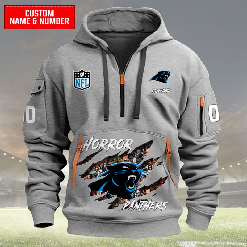 Carolina Panthers Light Gray Quarter Zip Hoodie