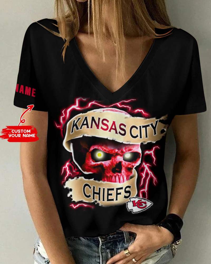 Kansas City Chiefs Personalized V-neck Women T-shirt