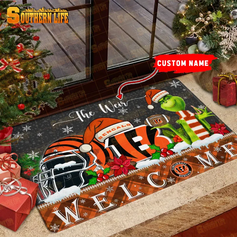 Cincinnati Bengals Christmas Personalized Doormat