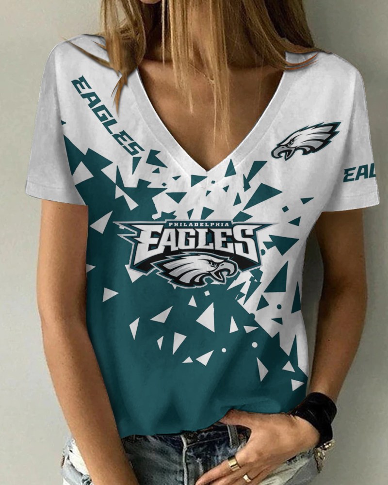 Philadelphia Eagles Summer V-Neck Women T-shirt