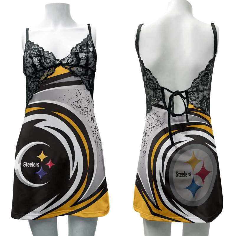 Pittsburgh Steelers Lace Back Strap Slip Dress
