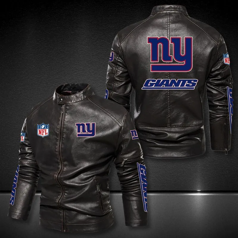 New York Giants Stand-up Collar Leather Jacket