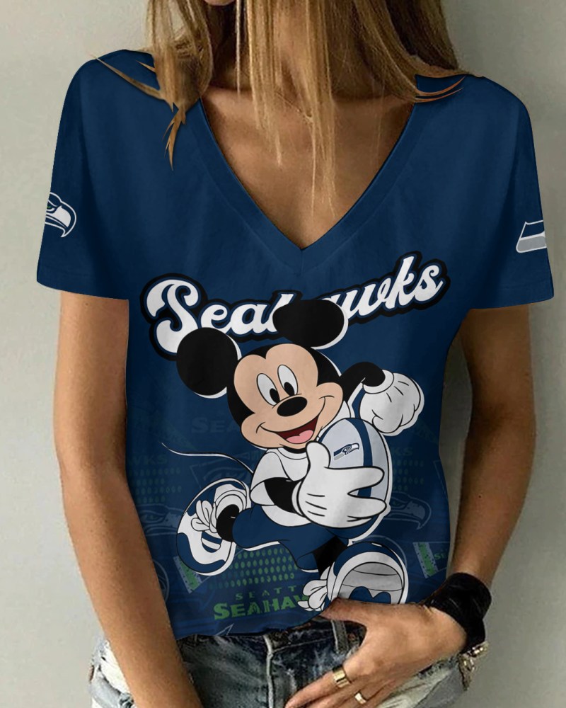Seattle Seahawks V-neck Women T-shirt Front View
