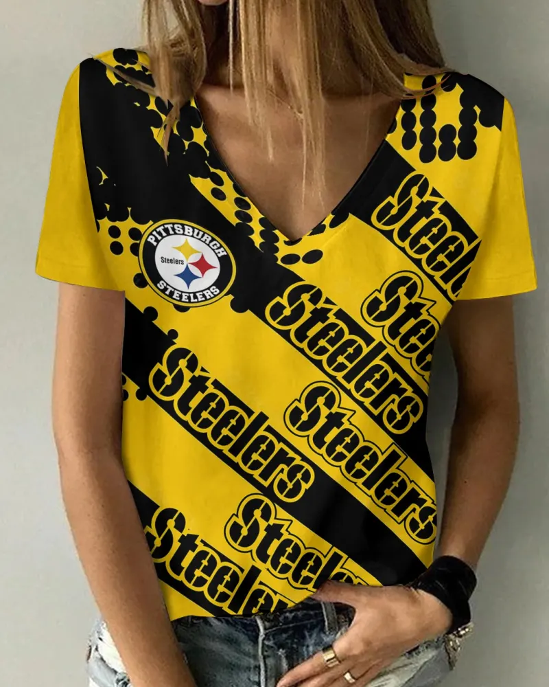 Pittsburgh Steelers V-neck Women T-shirt Front View