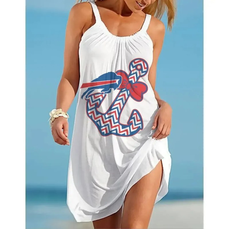 NFL Buffalo Bills Print Halter Beach Dress