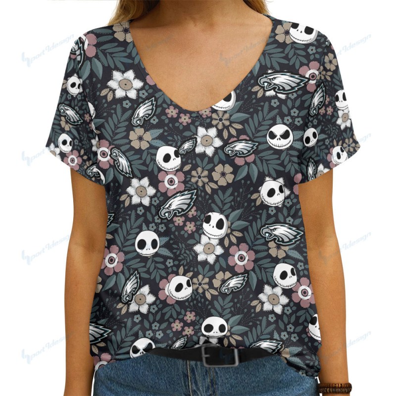 Philadelphia Eagles Summer V-neck Women T-shirt