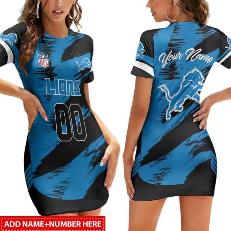 Detroit Lions Personalized Short Sleeve Bodycon Mini Dress