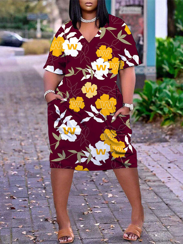 Washington Commanders V-neck Casual Pocket Dress
