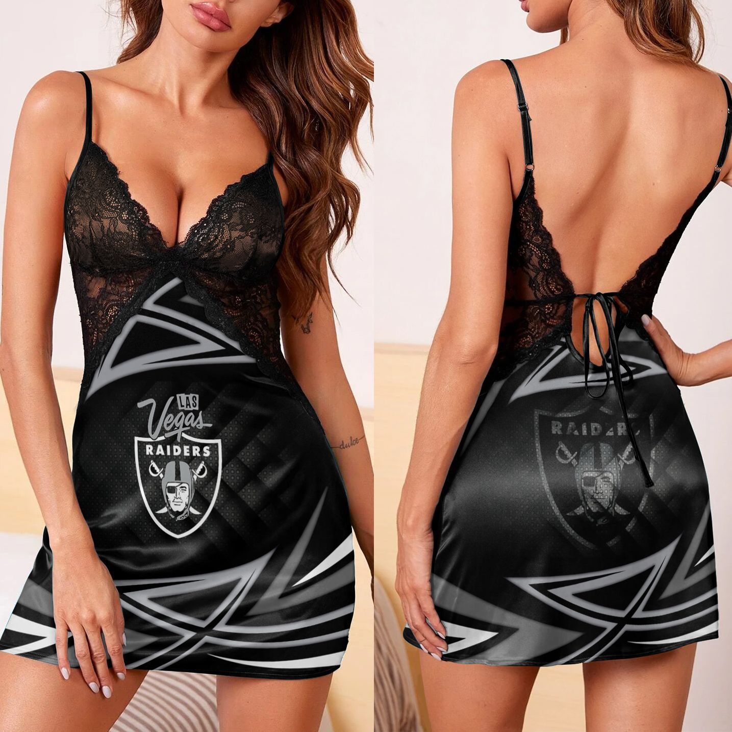 Las Vegas Raiders Lace Back Strap Slip Dress Image 4