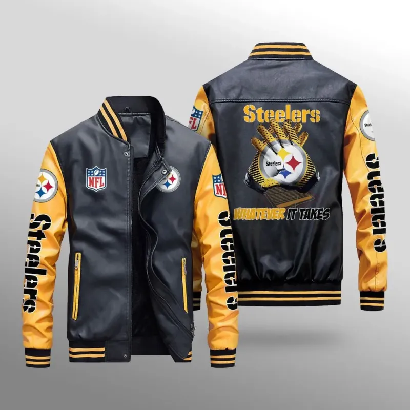 Pittsburgh Steelers Leather Bomber Jacket Detail