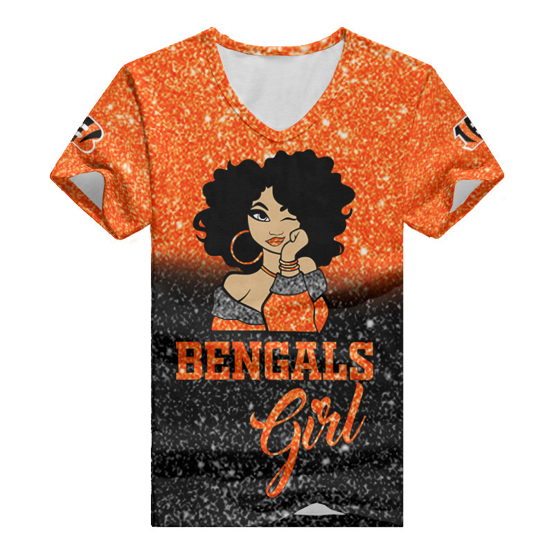 Cincinnati Bengals Personalized Summer V-neck Women's T-shirt Back View