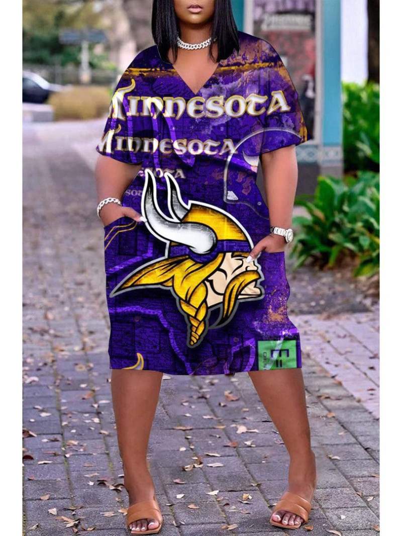 Minnesota Vikings V-neck Casual Pocket Dress
