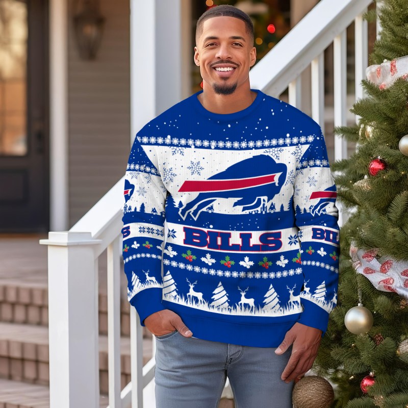 Buffalo Bills Ugly Christmas Sweater Outdoor Angle 2