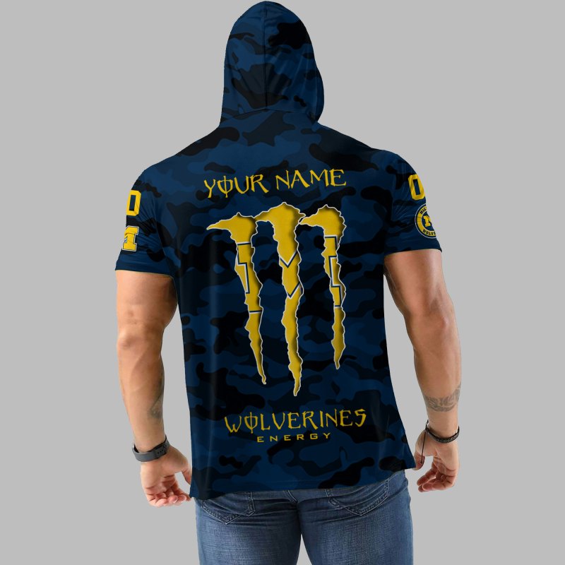 Michigan Wolverines Personalized Camo Short Sleeve Hoodie Back